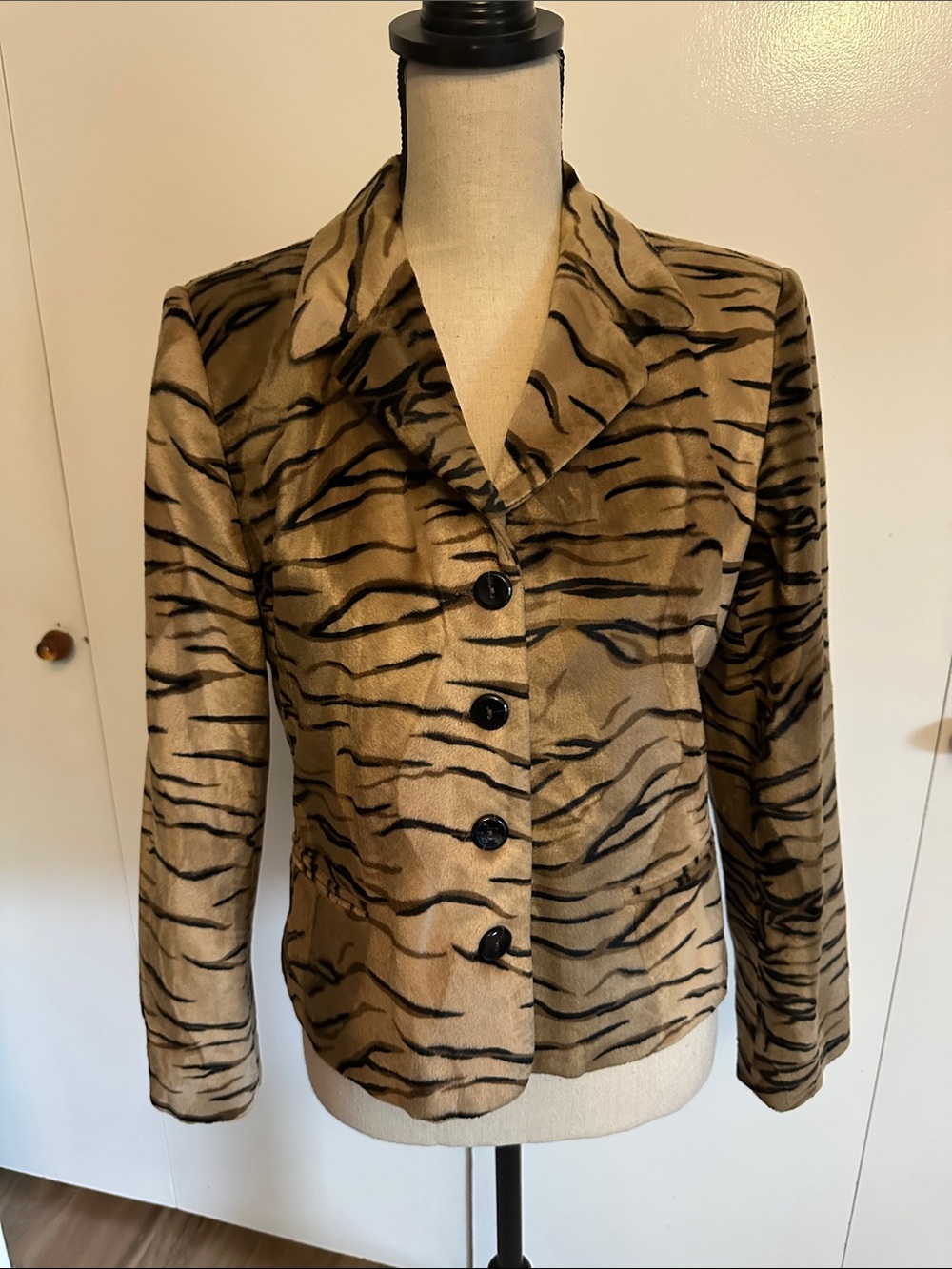 Harve Benard Tan and Black Tiger-Print lo pile fur Blazer